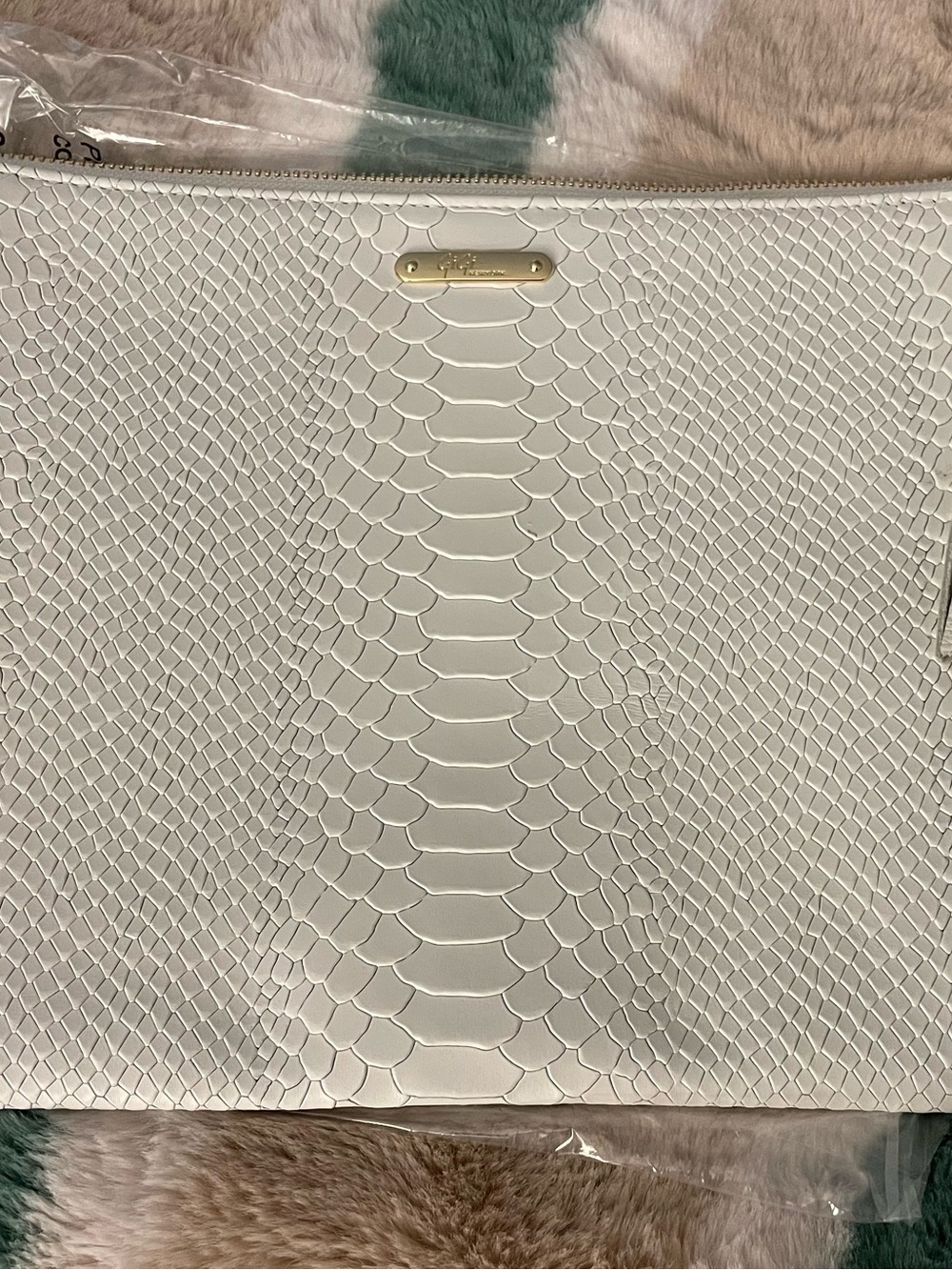 GiGi New York White Embossed Snake-Texture Large Clutch